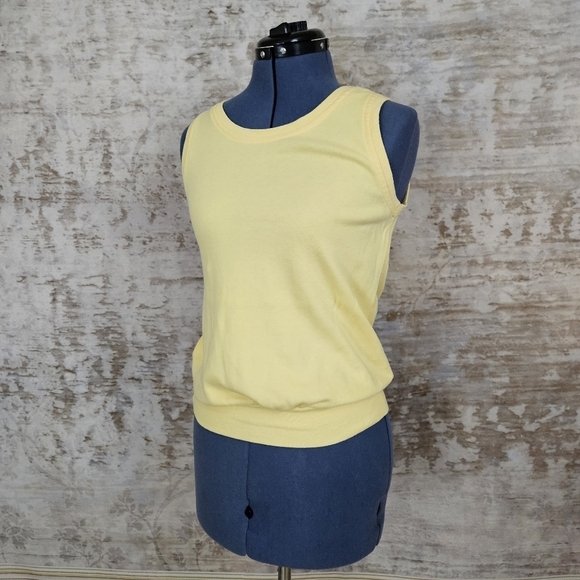 Vintage 1980s Workout Tank Top Athletic Butter Yellow S VTG Gym 70s - Picture 6 of 10